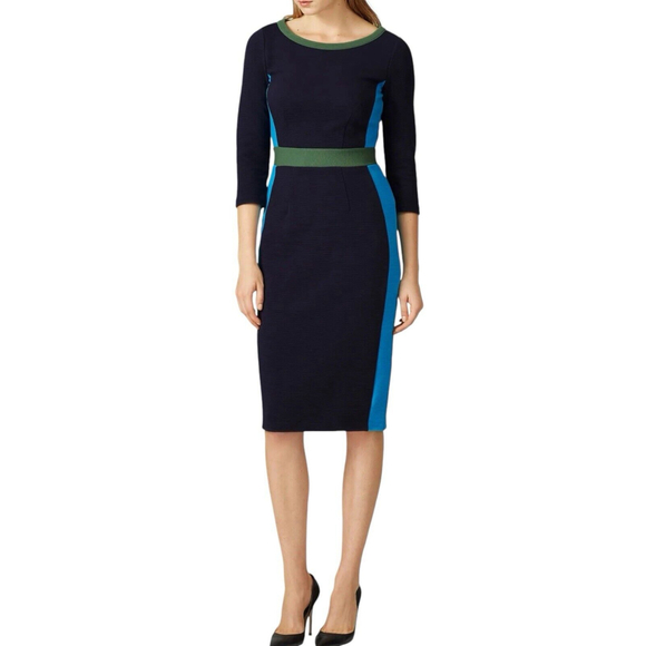 Boden Dresses & Skirts - BODEN Leah Ottoman COLORBLOCK BLUE Green Lagoon Stretch sheath DRESS 4P NWT